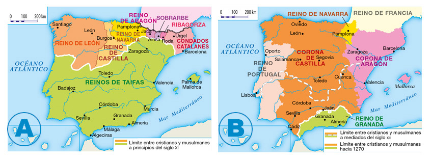 En el siglo XIII hay cuatro reinos cristianos en la península: la ...